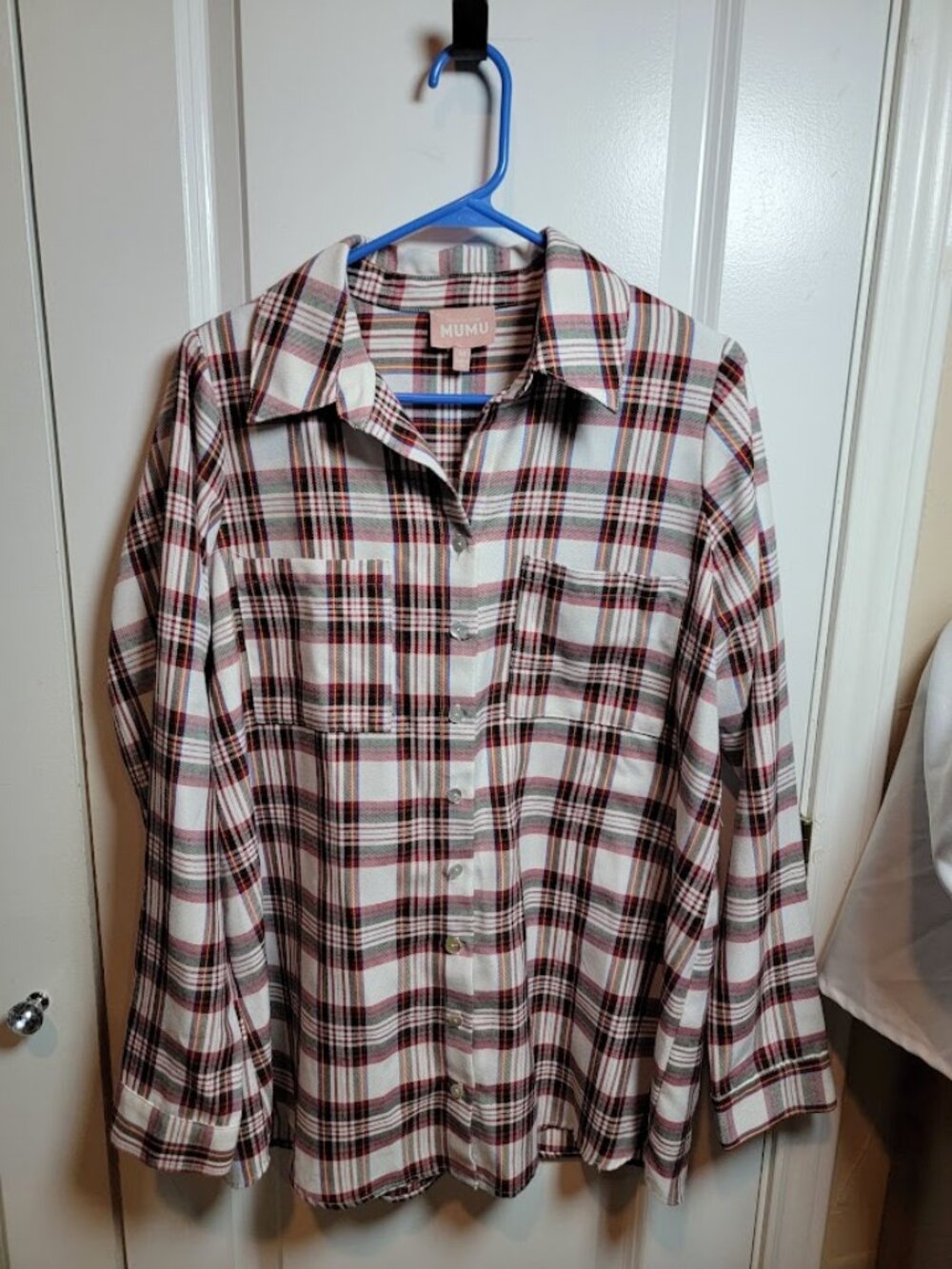 Show Me Your Mumu Plaid Button Down Shirt Women's Medium Burgundy Cream Flannel